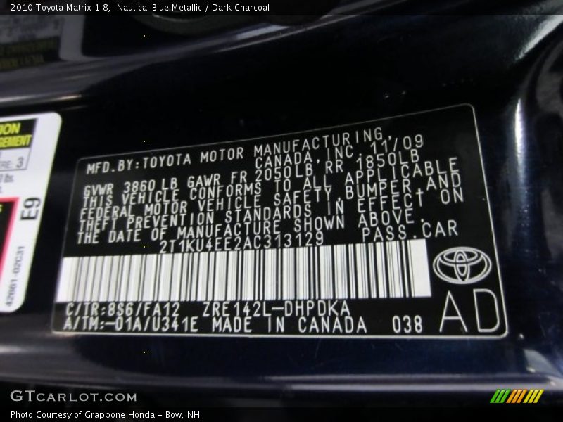 Nautical Blue Metallic / Dark Charcoal 2010 Toyota Matrix 1.8