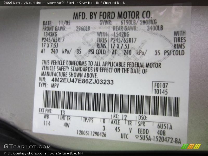 Satellite Silver Metallic / Charcoal Black 2006 Mercury Mountaineer Luxury AWD