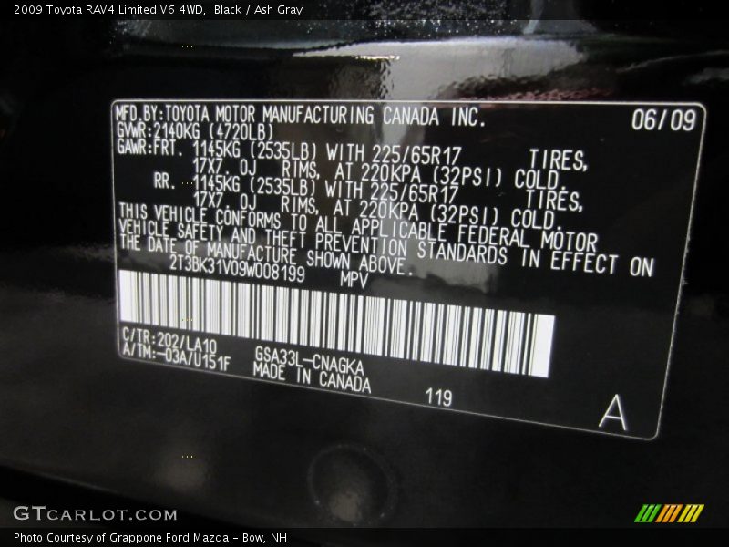 2009 RAV4 Limited V6 4WD Black Color Code 202