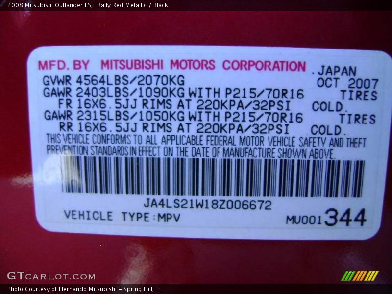 Rally Red Metallic / Black 2008 Mitsubishi Outlander ES