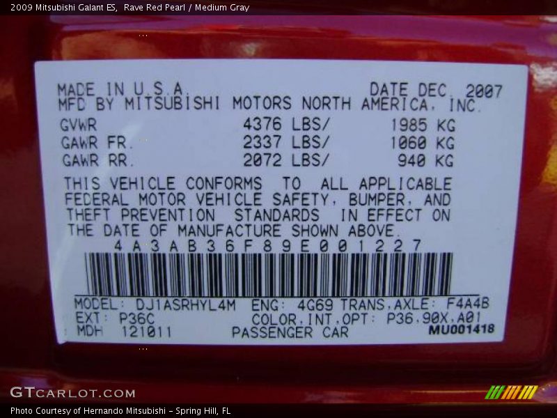 Rave Red Pearl / Medium Gray 2009 Mitsubishi Galant ES