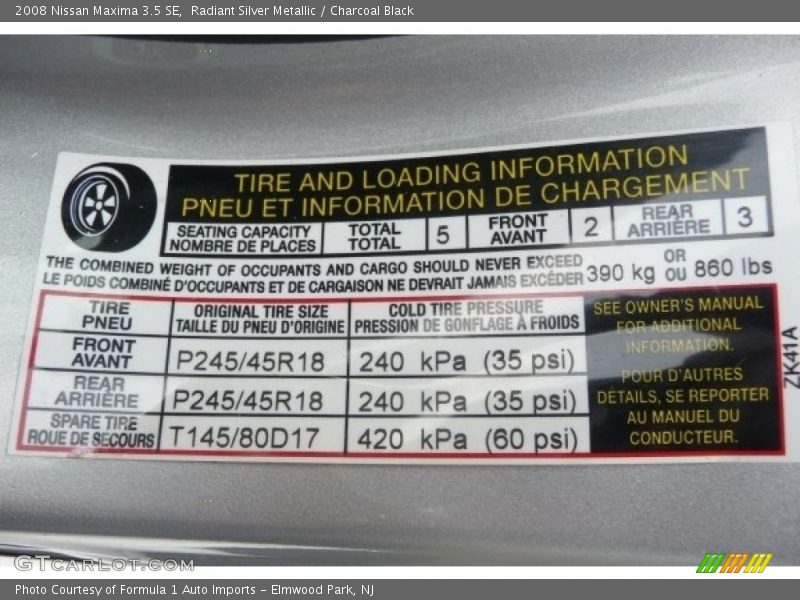 Radiant Silver Metallic / Charcoal Black 2008 Nissan Maxima 3.5 SE