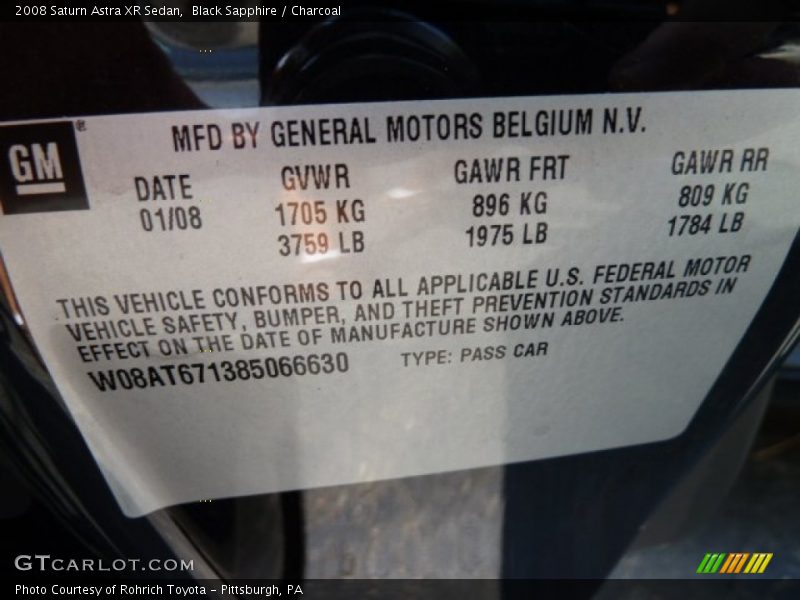 Black Sapphire / Charcoal 2008 Saturn Astra XR Sedan