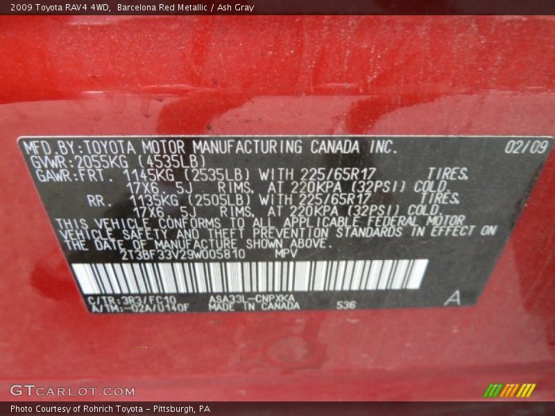 Barcelona Red Metallic / Ash Gray 2009 Toyota RAV4 4WD