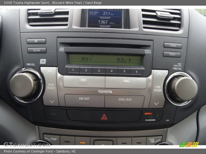 Blizzard White Pearl / Sand Beige 2008 Toyota Highlander Sport