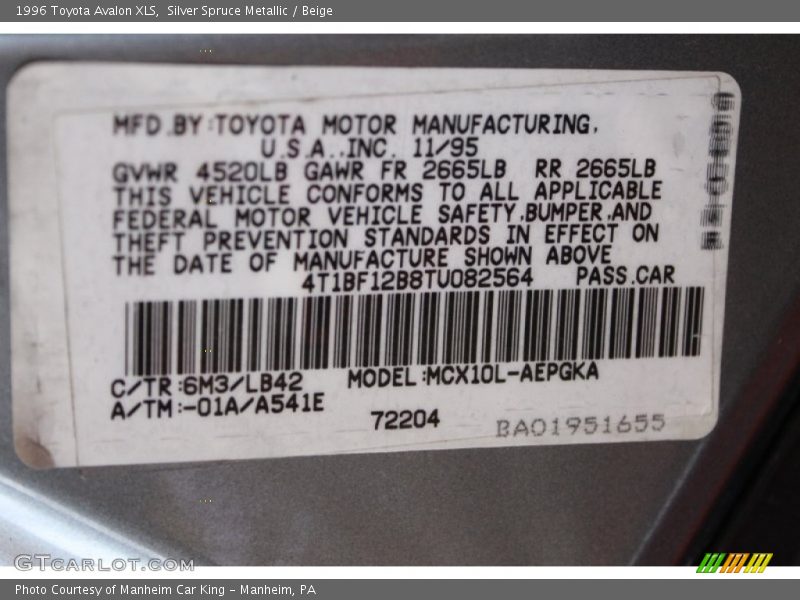 Silver Spruce Metallic / Beige 1996 Toyota Avalon XLS