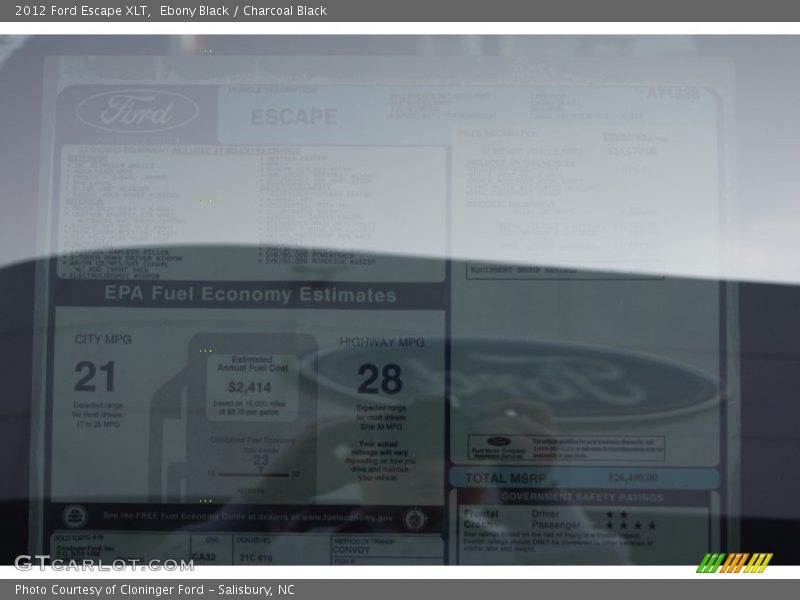 Ebony Black / Charcoal Black 2012 Ford Escape XLT