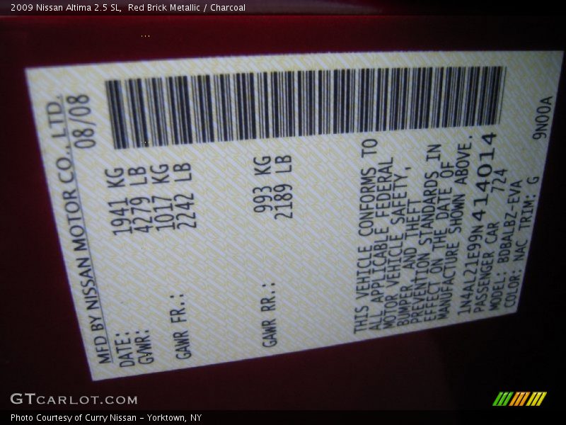 Red Brick Metallic / Charcoal 2009 Nissan Altima 2.5 SL