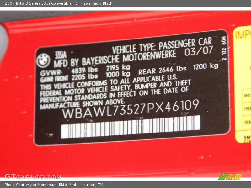 Crimson Red / Black 2007 BMW 3 Series 335i Convertible