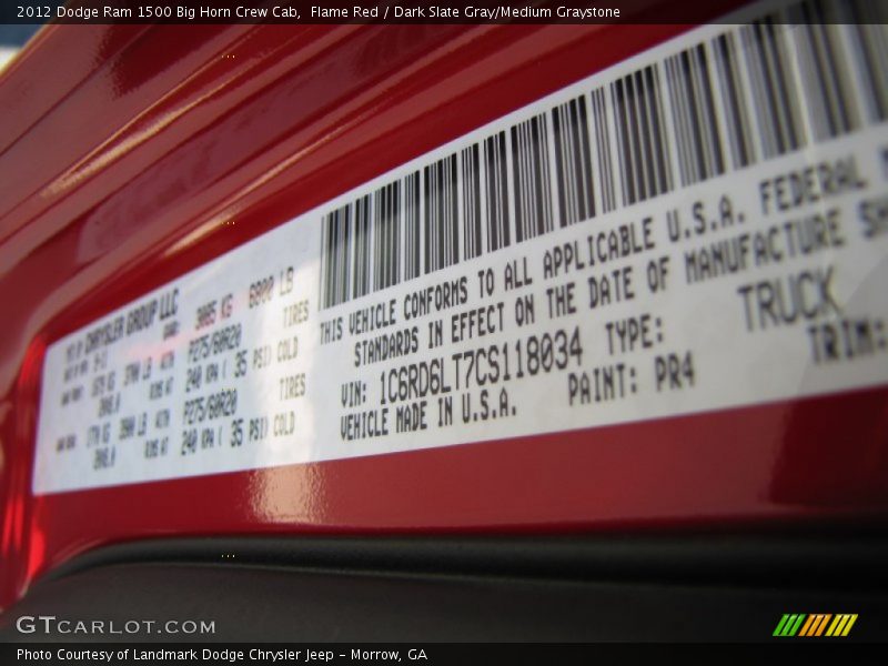 2012 Ram 1500 Big Horn Crew Cab Flame Red Color Code PR4