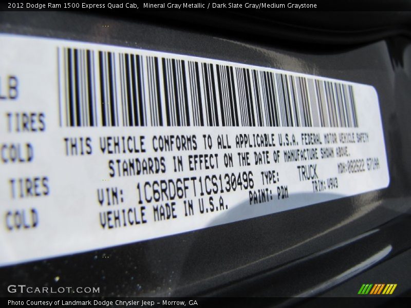 2012 Ram 1500 Express Quad Cab Mineral Gray Metallic Color Code PDM