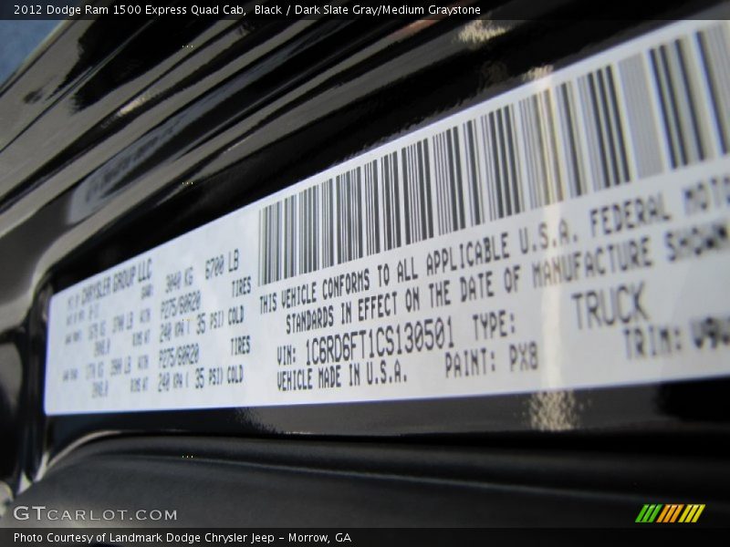 2012 Ram 1500 Express Quad Cab Black Color Code PX8
