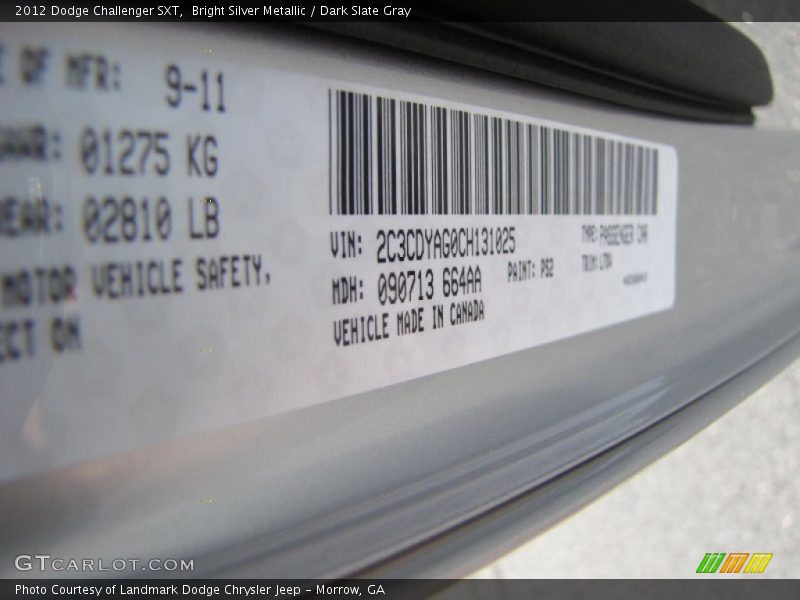 Bright Silver Metallic / Dark Slate Gray 2012 Dodge Challenger SXT