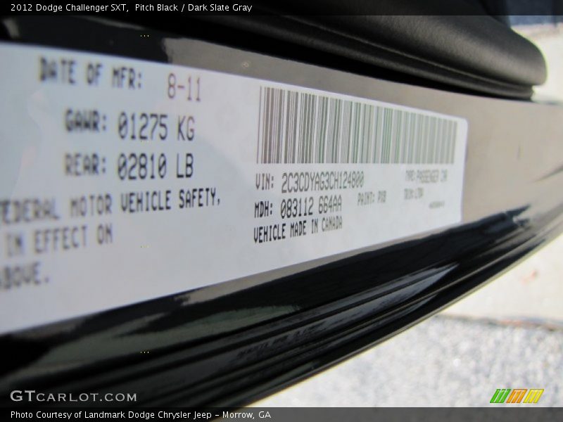 Pitch Black / Dark Slate Gray 2012 Dodge Challenger SXT
