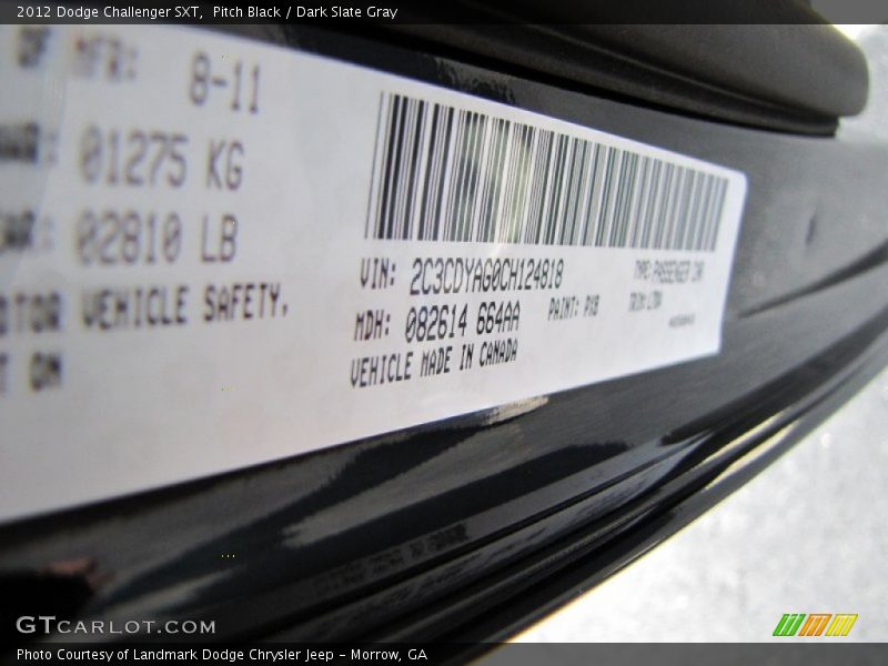 Pitch Black / Dark Slate Gray 2012 Dodge Challenger SXT
