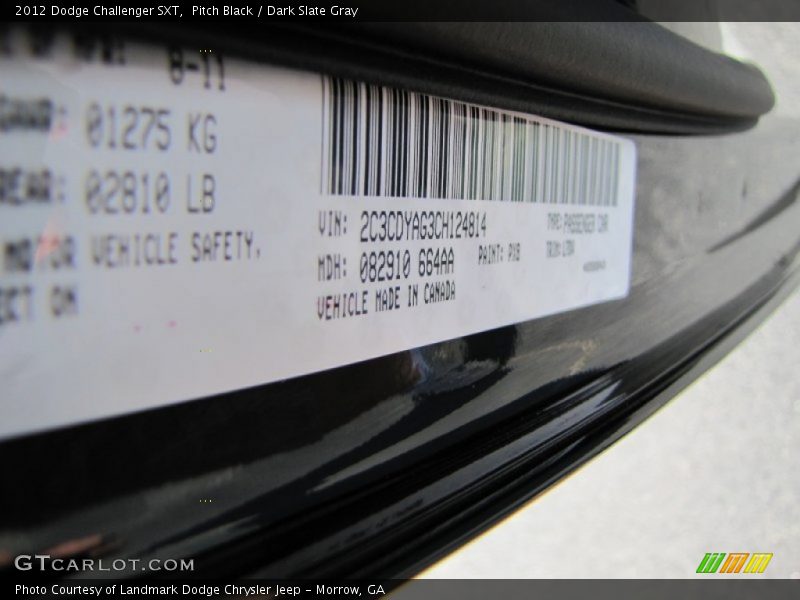 Pitch Black / Dark Slate Gray 2012 Dodge Challenger SXT