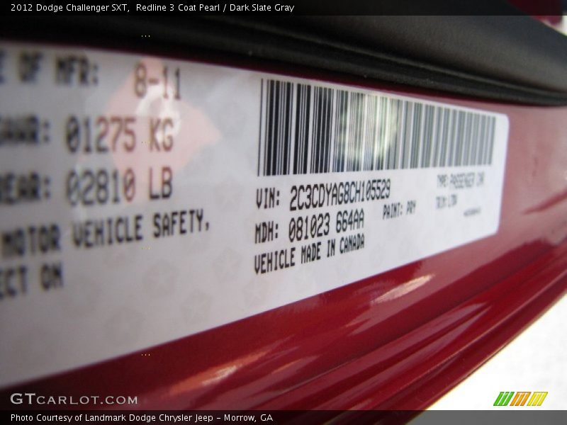 Redline 3 Coat Pearl / Dark Slate Gray 2012 Dodge Challenger SXT