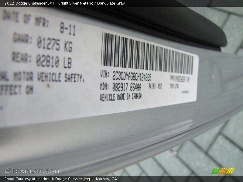 Bright Silver Metallic / Dark Slate Gray 2012 Dodge Challenger SXT