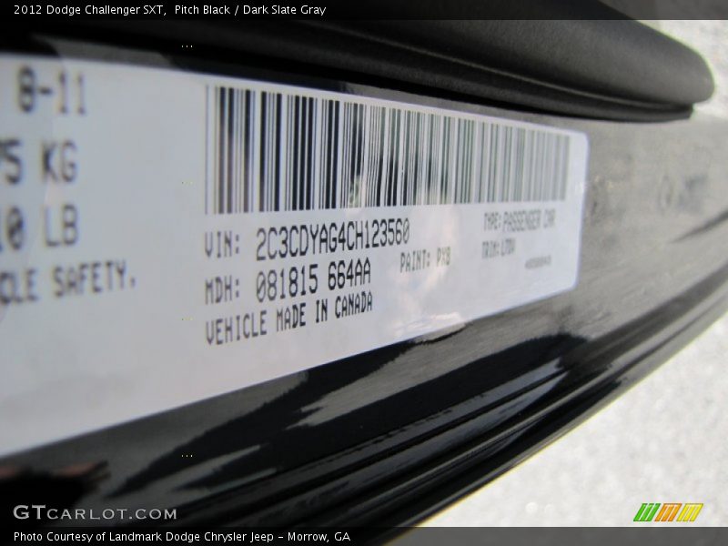 Pitch Black / Dark Slate Gray 2012 Dodge Challenger SXT
