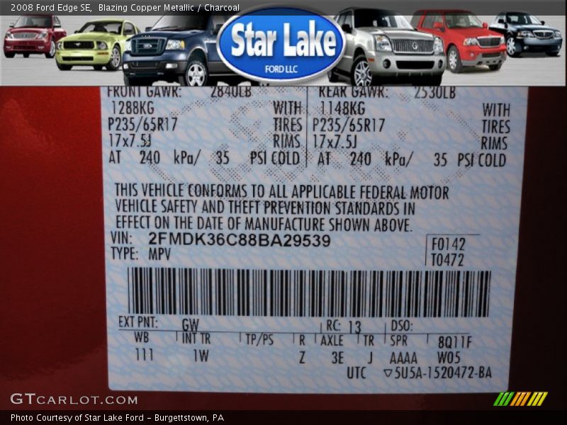 Blazing Copper Metallic / Charcoal 2008 Ford Edge SE