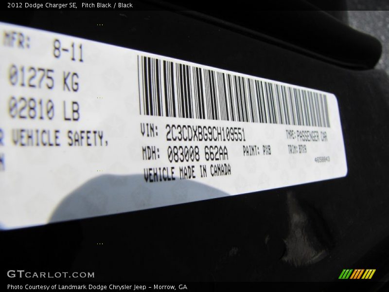 Pitch Black / Black 2012 Dodge Charger SE