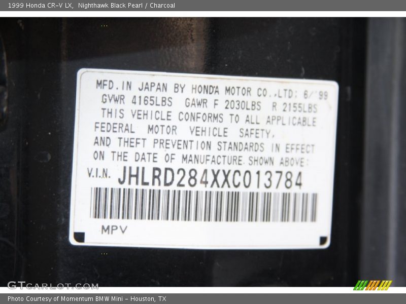 Nighthawk Black Pearl / Charcoal 1999 Honda CR-V LX