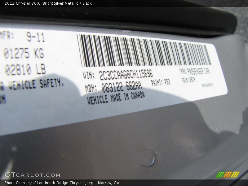 Bright Silver Metallic / Black 2012 Chrysler 300