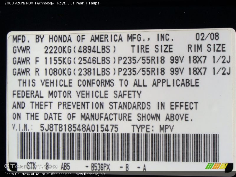 Royal Blue Pearl / Taupe 2008 Acura RDX Technology