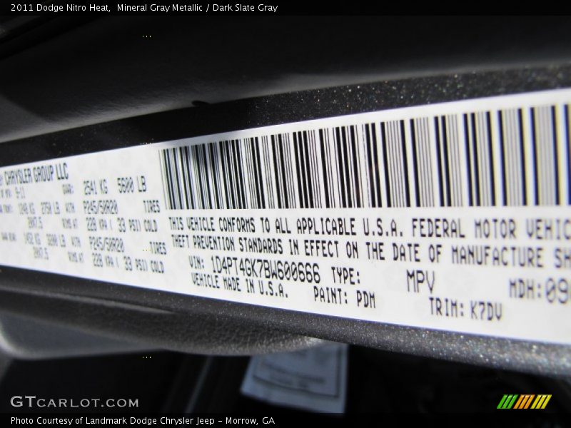 Mineral Gray Metallic / Dark Slate Gray 2011 Dodge Nitro Heat
