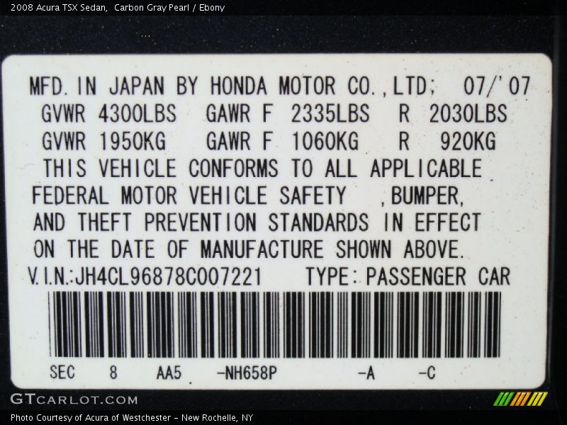 Carbon Gray Pearl / Ebony 2008 Acura TSX Sedan