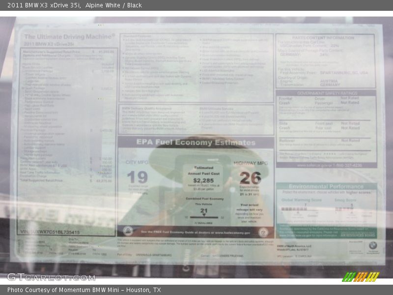  2011 X3 xDrive 35i Window Sticker