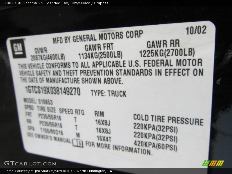 Onyx Black / Graphite 2003 GMC Sonoma SLS Extended Cab