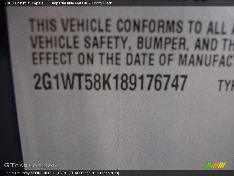 Imperial Blue Metallic / Ebony Black 2008 Chevrolet Impala LT