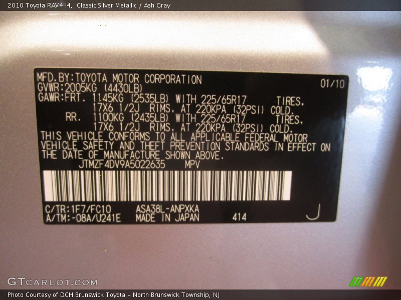 Classic Silver Metallic / Ash Gray 2010 Toyota RAV4 I4