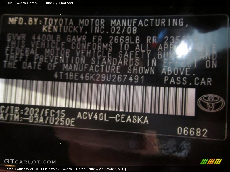 Black / Charcoal 2009 Toyota Camry SE