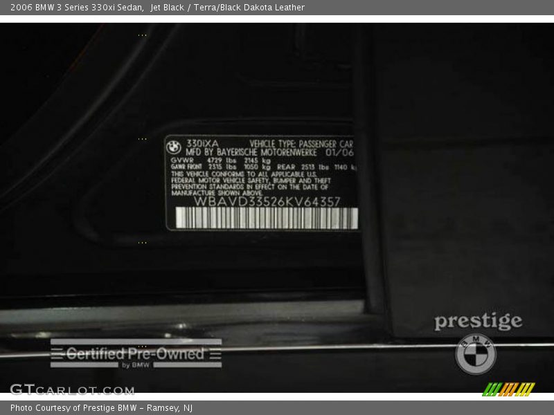 Jet Black / Terra/Black Dakota Leather 2006 BMW 3 Series 330xi Sedan