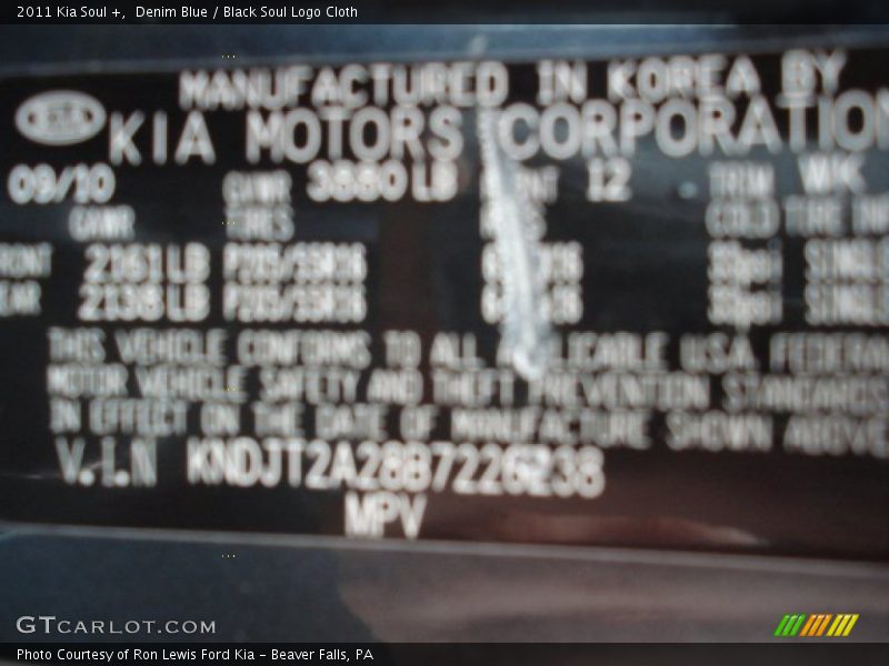 Denim Blue / Black Soul Logo Cloth 2011 Kia Soul +