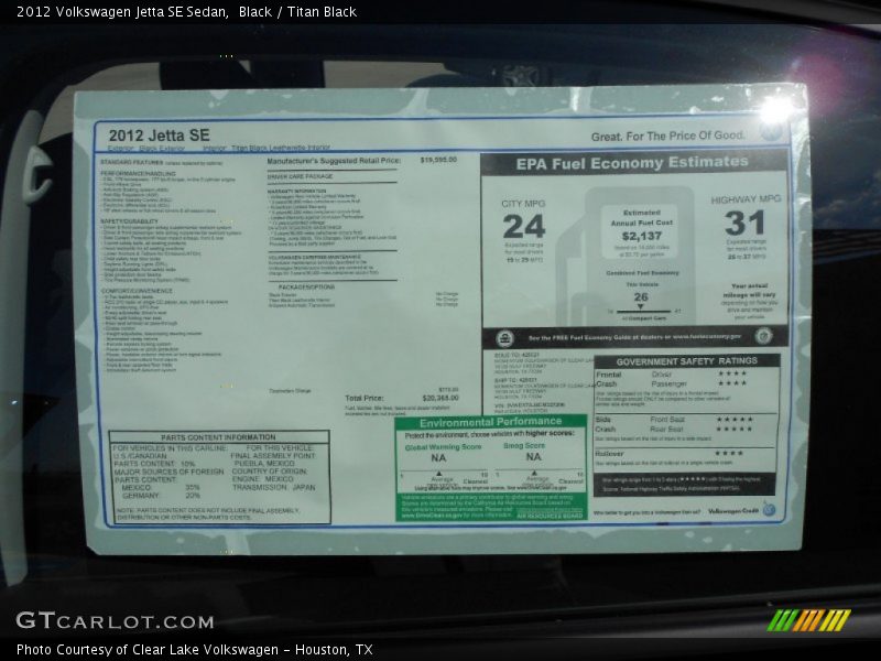 Black / Titan Black 2012 Volkswagen Jetta SE Sedan