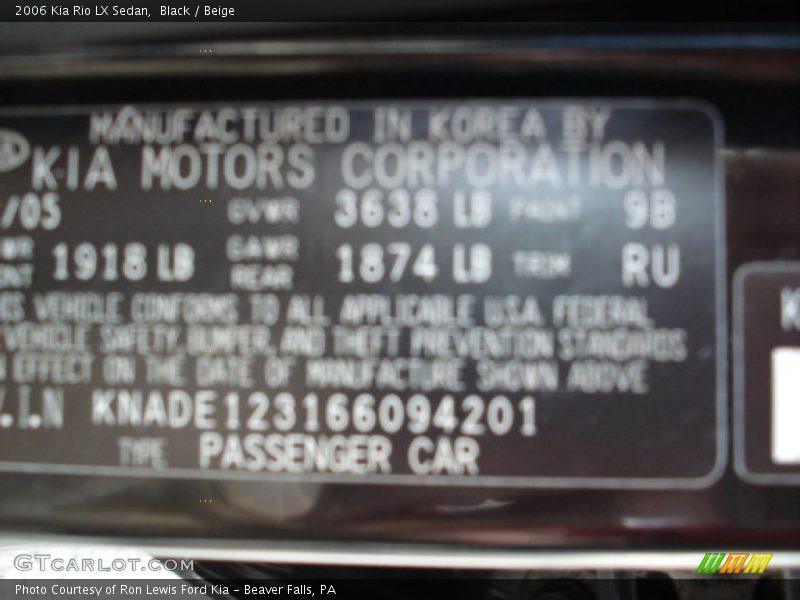 Black / Beige 2006 Kia Rio LX Sedan
