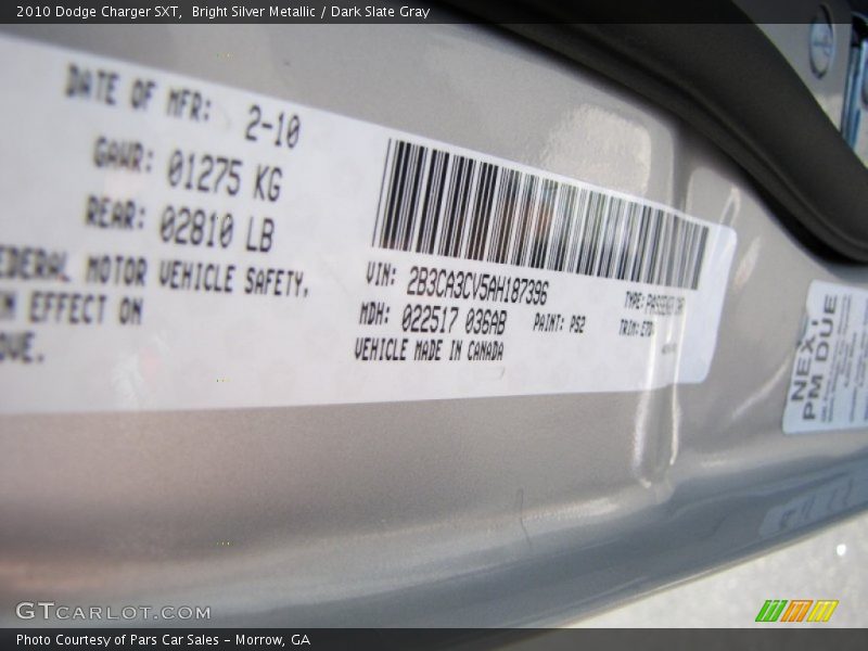 Bright Silver Metallic / Dark Slate Gray 2010 Dodge Charger SXT