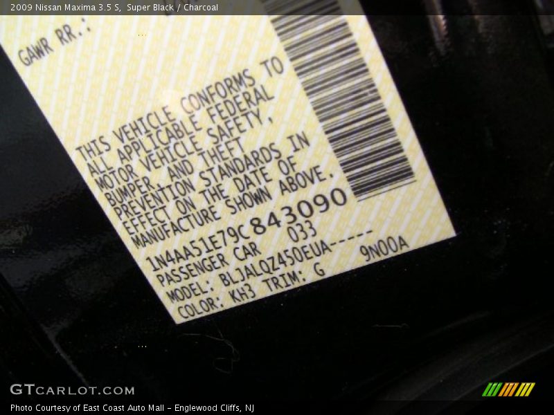 Super Black / Charcoal 2009 Nissan Maxima 3.5 S