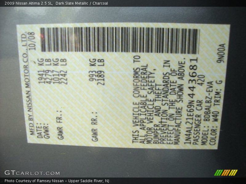 Dark Slate Metallic / Charcoal 2009 Nissan Altima 2.5 SL