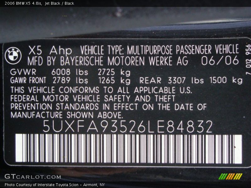 Info Tag of 2006 X5 4.8is