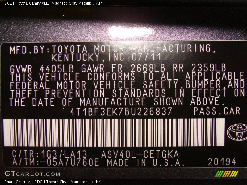 Magnetic Gray Metallic / Ash 2011 Toyota Camry XLE