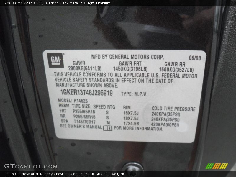 Carbon Black Metallic / Light Titanium 2008 GMC Acadia SLE