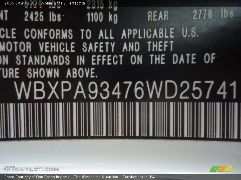 Alpine White / Terracotta 2006 BMW X3 3.0i