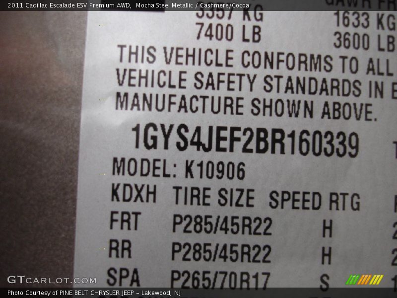Mocha Steel Metallic / Cashmere/Cocoa 2011 Cadillac Escalade ESV Premium AWD