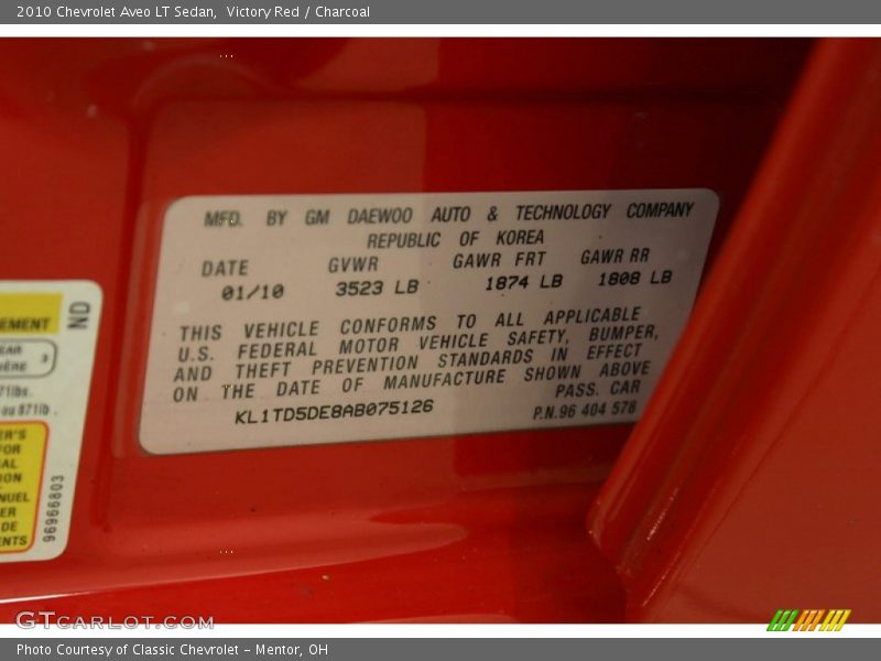 Victory Red / Charcoal 2010 Chevrolet Aveo LT Sedan