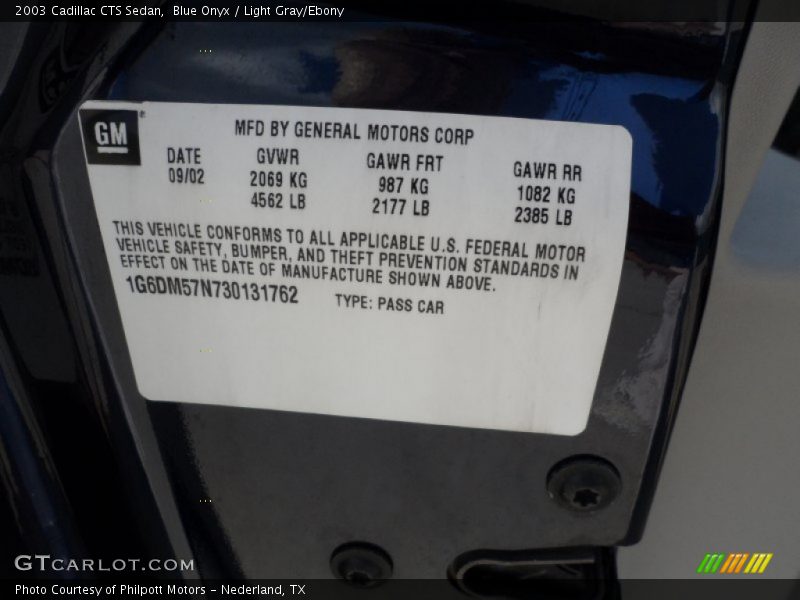 Blue Onyx / Light Gray/Ebony 2003 Cadillac CTS Sedan
