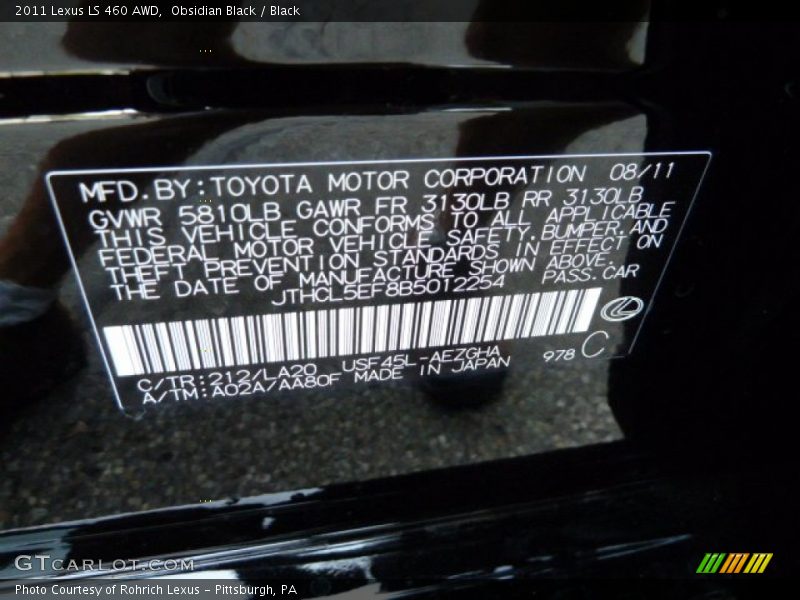 Obsidian Black / Black 2011 Lexus LS 460 AWD
